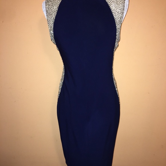 Xscape Navy/Nude Cap Sleeve Sheath Mid dress.Sz.12 - Picture 3 of 7